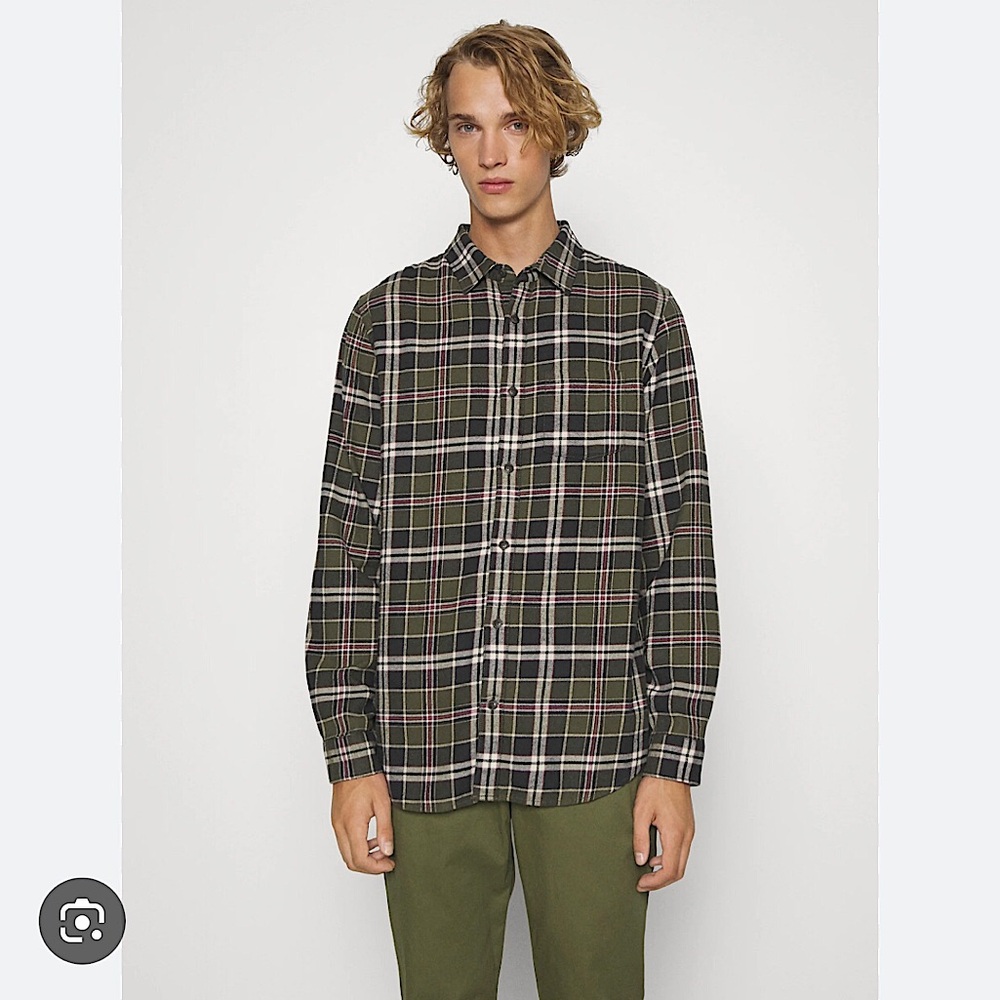 GAP [Men’s Medium] Green Plaid Mid Weight 100% Organic Cotton Flannel Shirt NWT
